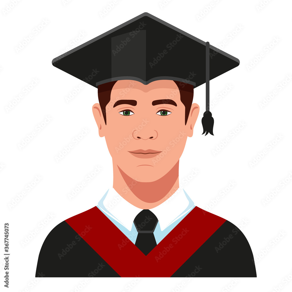 College student, university graduate in graduation cap and celebration gown. College student, university graduate in graduation cap and celebration gown.