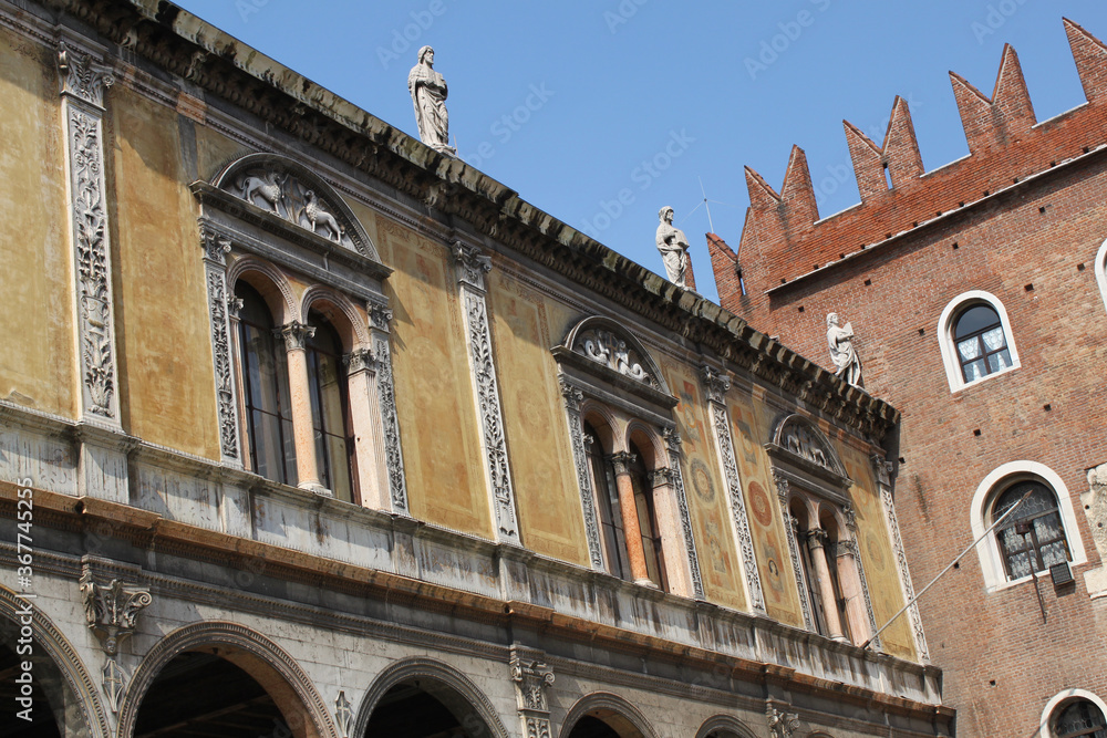 Fragments of the facades of buildings of an ancient Italian city