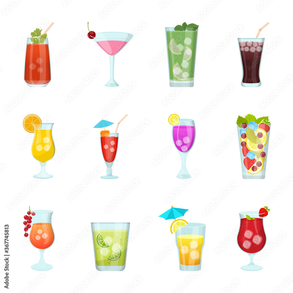 Flat Icons Set of Juice Glasses
