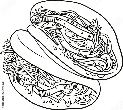 Gua bao, Steamed buns, Chinese food, Taiwanese Gua Bao, Asian food, Chinese cuisine, Pork Buns, Bbq pork bao isolated on white background
