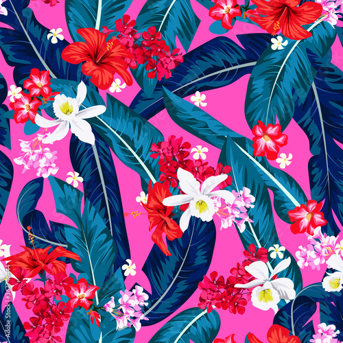 Seamless tropical bright pattern for textile