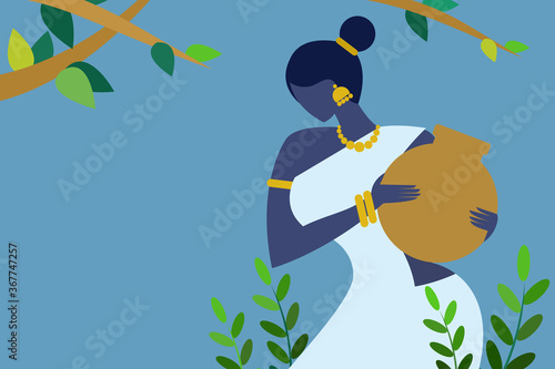  Indian village woman carrying water pot
