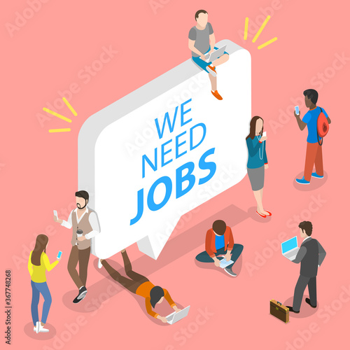 3D Isometric Flat Vector Conceptual Illustration of Searching for a Job, High Unemployment Rate because of Coronavirus Crisis COVID-19 and Business Lockdown