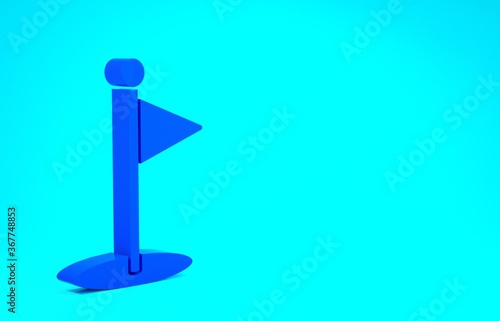Blue Golf flag icon isolated on blue background. Golf equipment or accessory. Minimalism concept. 3d illustration 3D render.