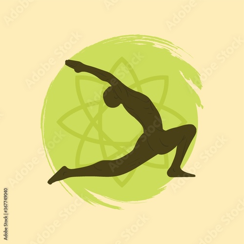 man practicing yoga in extended triangle pose