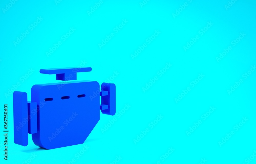 Obraz premium Blue Check engine icon isolated on blue background. Minimalism concept. 3d illustration 3D render.