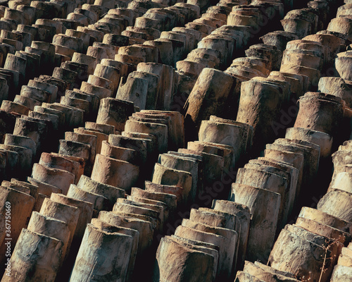 Rows of unused roof tiles in Burgundy, France