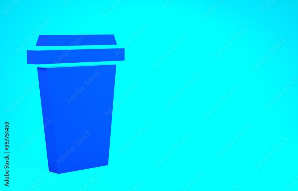 Blue Coffee cup to go icon isolated on blue background. Minimalism concept. 3d illustration 3D render. Blue Coffee cup to go icon isolated on blue background. Minimalism concept. 3d illustration 3D render.