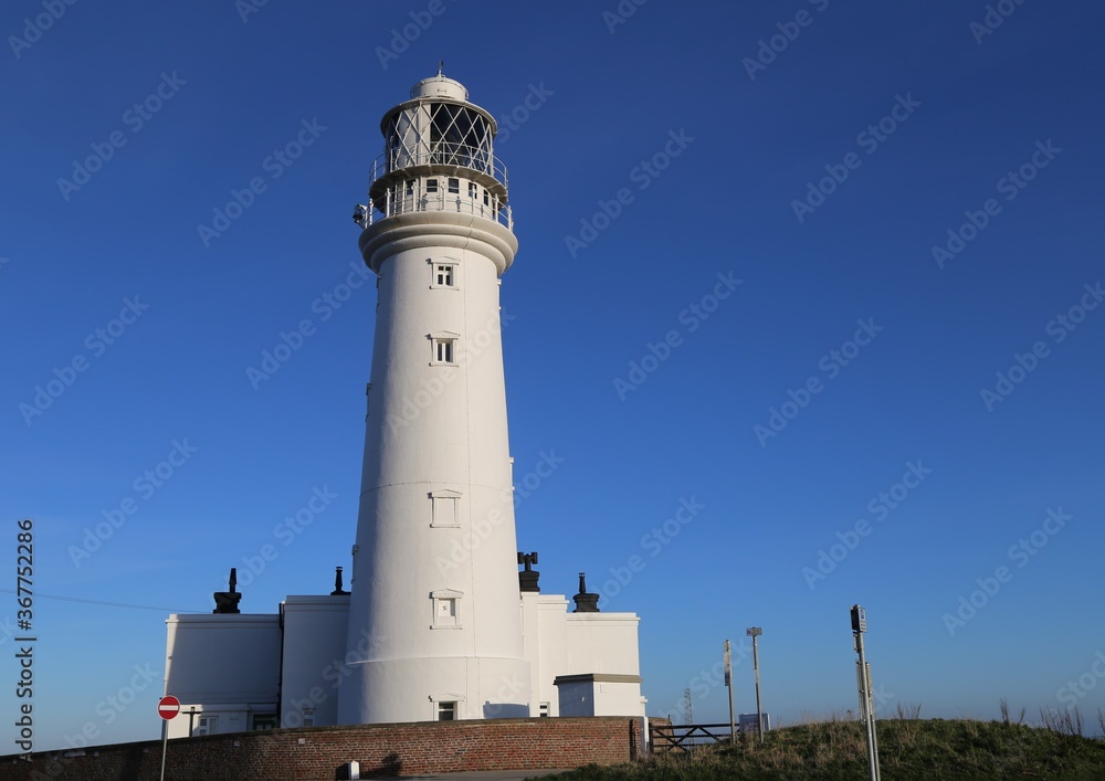 The modern lighthouse at Flamborough Head, Yorkshire, England.