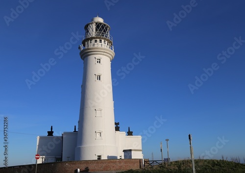 The modern lighthouse at Flamborough Head, Yorkshire, England.