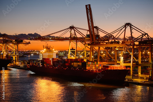 commercial sea port of Barcelona. view from the sea