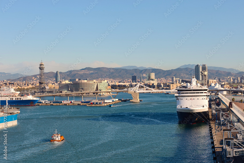 liner in the passenger port of barcelona 