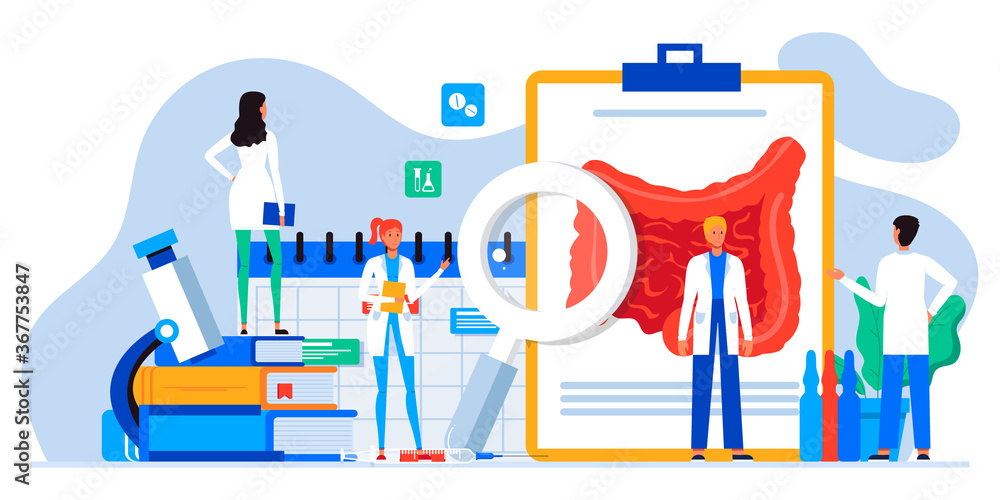 Intestine health and gut flora. Bacterium, pills for digestion