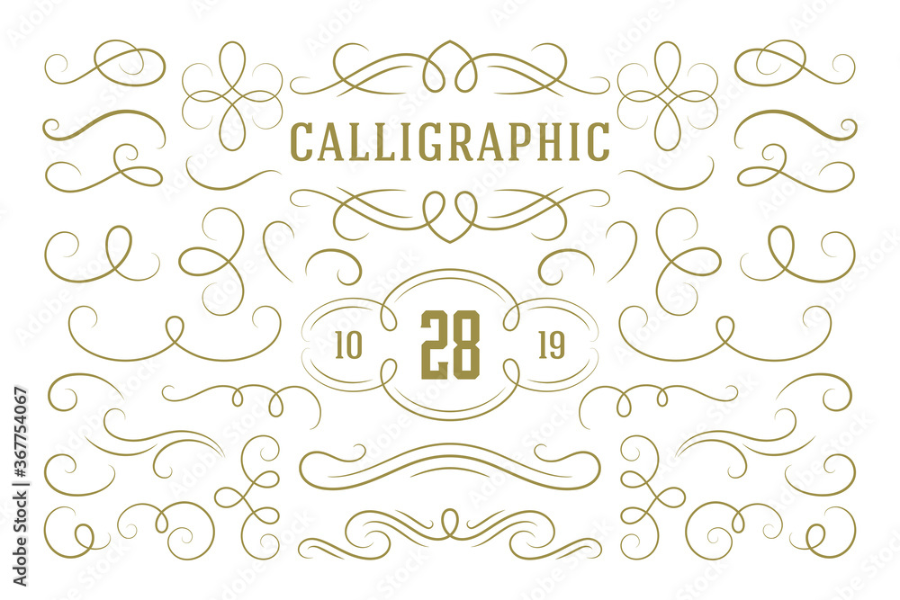 Calligraphic design elements vintage ornaments swirls and scrolls ornate decorations vector design elements - obrazy, fototapety, plakaty 
