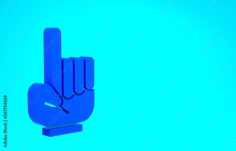 Blue Number 1 one fan hand glove with finger raised icon isolated on blue background. Symbol of team support in competitions. Minimalism concept. 3d illustration 3D render. Blue Number 1 one fan hand glove with finger raised icon isolated on blue background. Symbol of team support in competitions. Minimalism concept. 3d illustration 3D render.