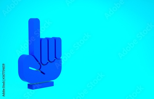 Blue Number 1 one fan hand glove with finger raised icon isolated on blue background. Symbol of team support in competitions. Minimalism concept. 3d illustration 3D render.