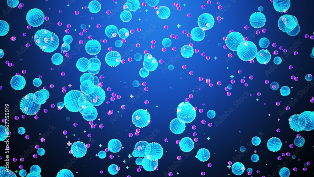 Pandemic Virus Cells 3D Rendering Floating Under Microscopic Concept Illustration.