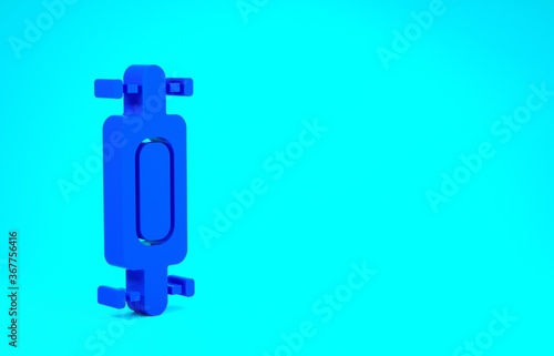 Blue Longboard or skateboard cruiser icon isolated on blue background. Extreme sport. Sport equipment. Minimalism concept. 3d illustration 3D render.