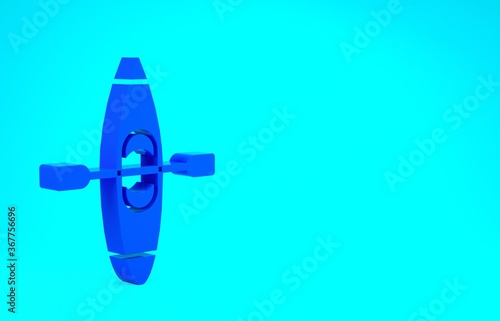 Blue Kayak and paddle icon isolated on blue background. Kayak and canoe for fishing and tourism. Outdoor activities. Minimalism concept. 3d illustration 3D render.