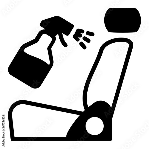 Interior Car Detailing vector Color Icon Design, Coronavirus Vehicle Disinfection Symbol, Car Brown Seat with Cleaning Sprayer Concept, Automobile Sanitization Service Symbol, 