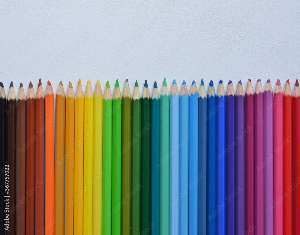 Color pencils on white background. Red, blue, green, yellow wooden pencil for school education. drawing collection for artwork. Realistic set pencils for draw in kindergarten Color pencils on white background. Red, blue, green, yellow wooden pencil for school education. drawing collection for artwork. Realistic set pencils for draw in kindergarten