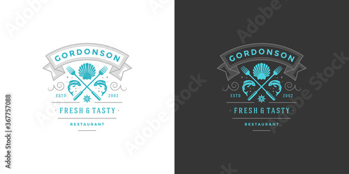 Seafood logo or sign vector illustration fish market and restaurant emblem template design fish silhouette