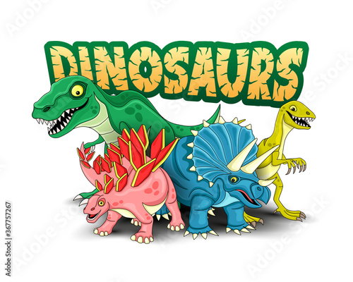 Illustration with funny dinosaurs on white background.