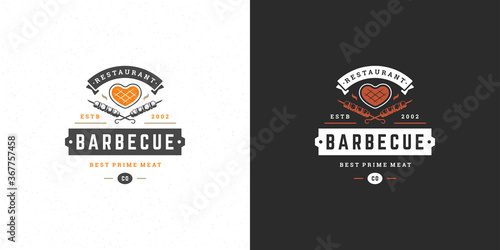 Barbecue logo vector illustration grill house or bbq restaurant menu emblem meat steak silhouette