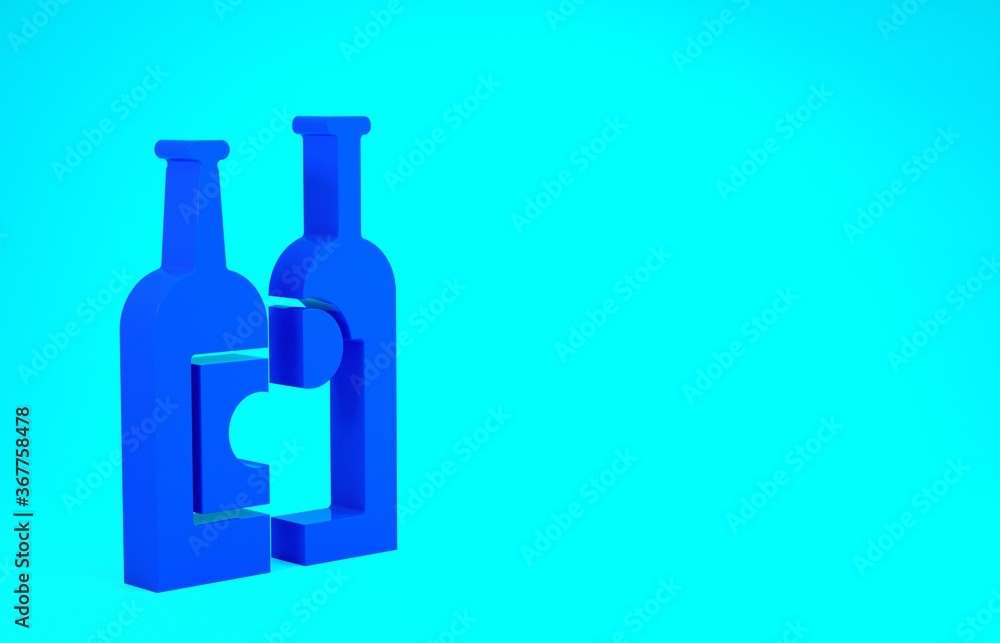 Blue Bottles of wine icon isolated on blue background. Minimalism concept. 3d illustration 3D render.