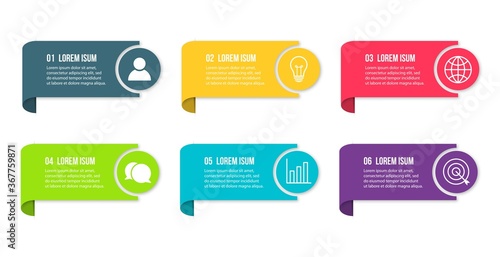 Presentation business infographic template with 6 options. Vector illustration.