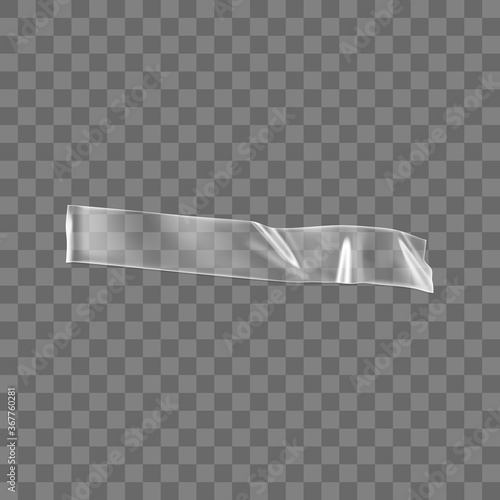 Transparent adhesive plastic tape isolated on transparent background. Crumpled glue plastic sticky tape for photo and paper fixture. Realistic wrinkled strips isolated 3d vector illustration