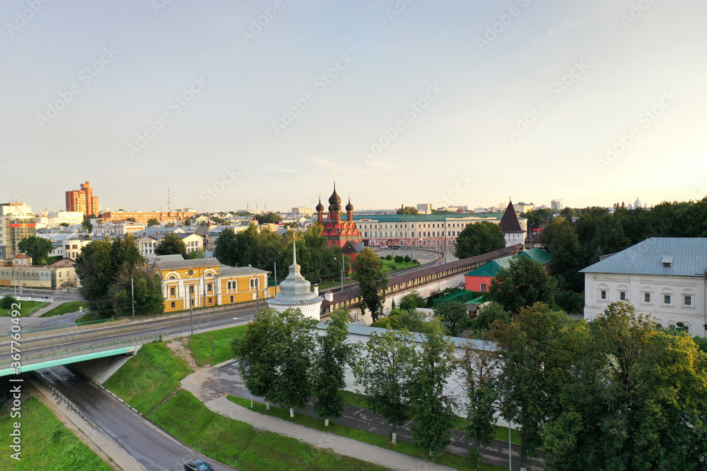panoramic view of the old fortress church filmed from a drone