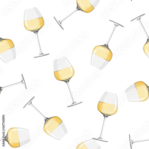 Glass of white wine background. Seamless pattern with alcohol drink.