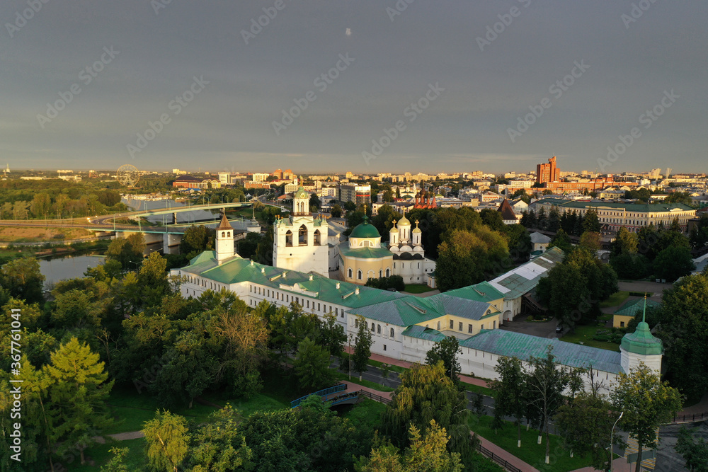 panoramic view of the old fortress church filmed from a drone