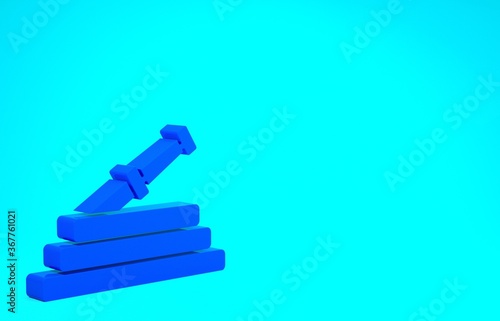 Blue Garden hose or fire hose icon isolated on blue background. Spray gun icon. Watering equipment. Minimalism concept. 3d illustration 3D render.