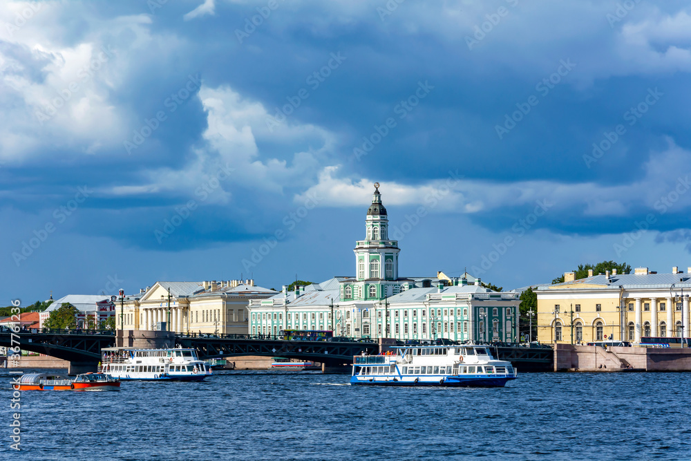 Saint Petersburg, panoramic view of the University embankment of Vasilievsky island
