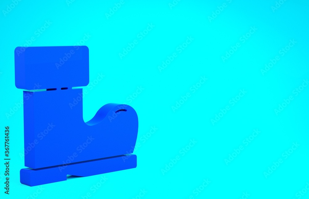 Obraz premium Blue Waterproof rubber boot icon isolated on blue background. Gumboots for rainy weather, fishing, gardening. Minimalism concept. 3d illustration 3D render.