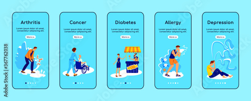Chronic diseases onboarding mobile app screen flat vector template