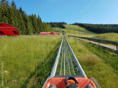 Sommerrodeln im Schwarzwald - Rodelbahn nach oben auf den Berg photo