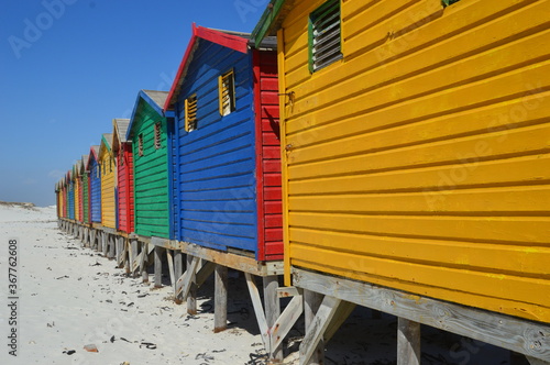 Colorful beach huts on Muizenberg beach in Cape Town South Africa © ChrisOvergaard