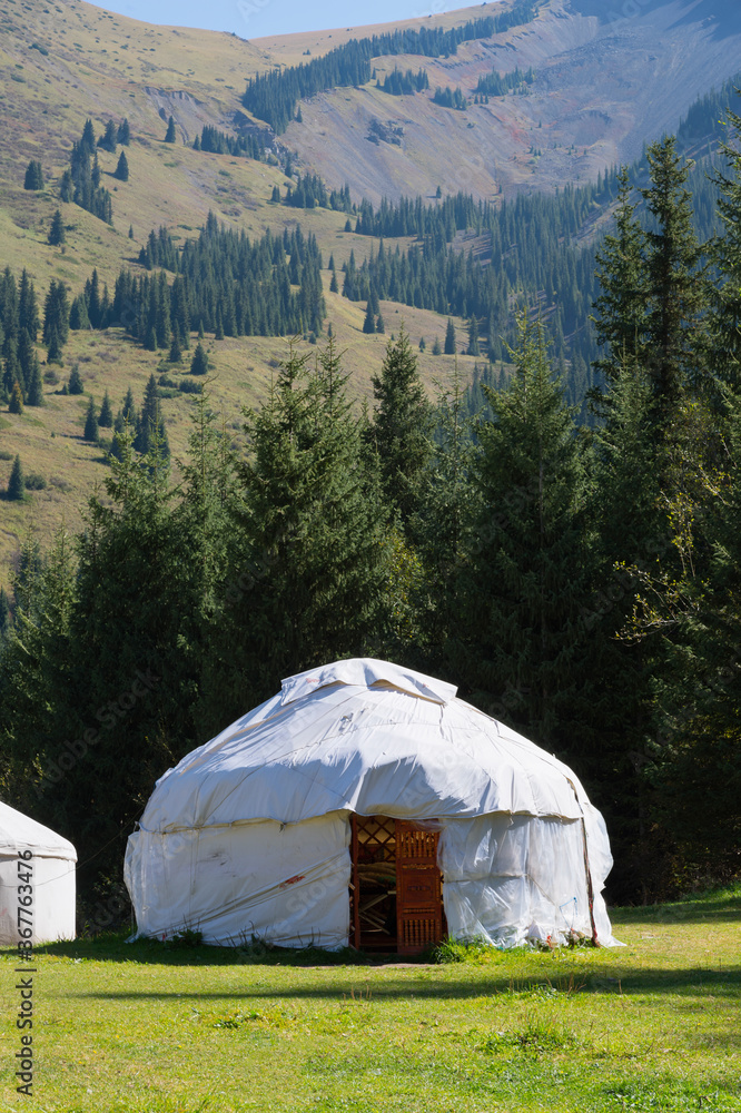 Yurt in Tien Shan Mountains, Kaindy Lake, Kazakhstan