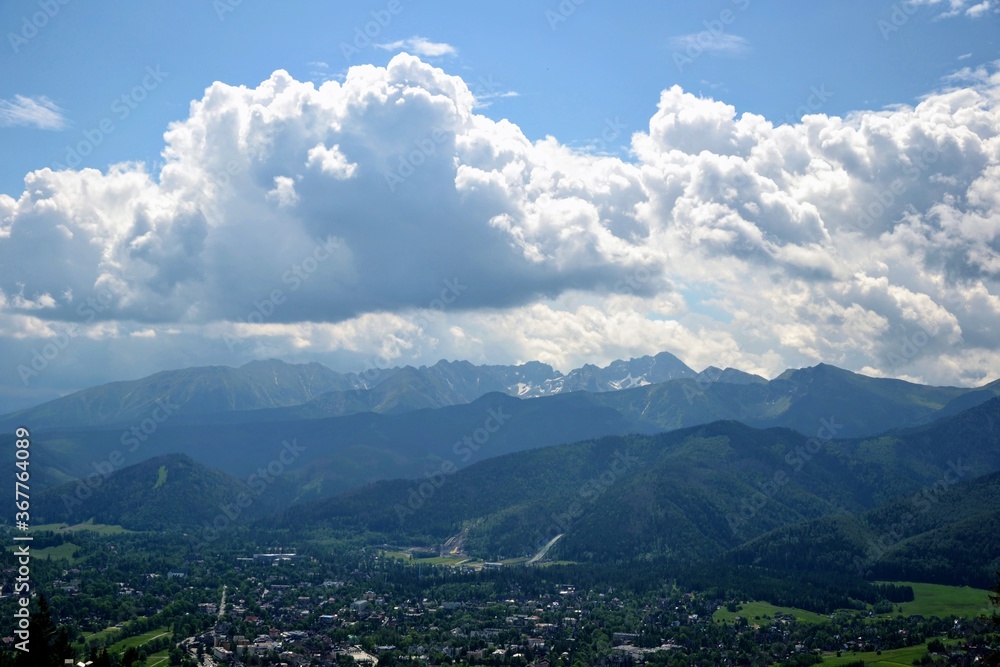 Mountain summer view. Zakopane city seen from Gubalowka Mountain, Poland, Europe. Gubalowka mountain is a popular tourist attraction, offering views of the Tatra Mountains and Zakopane.