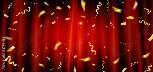 Red curtain with gold confetti