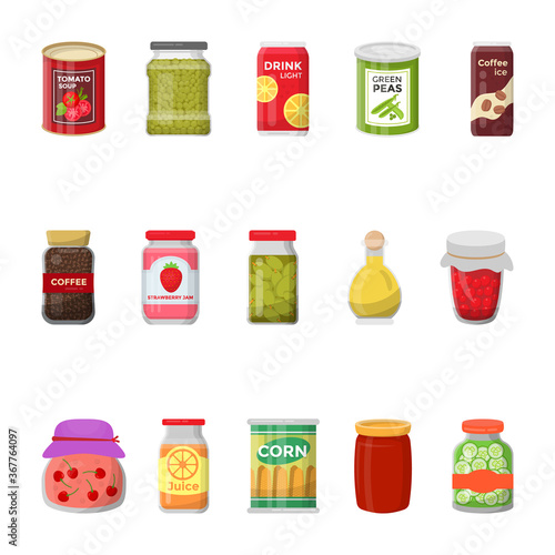 Flat Collection of Tin Cans Food Icons