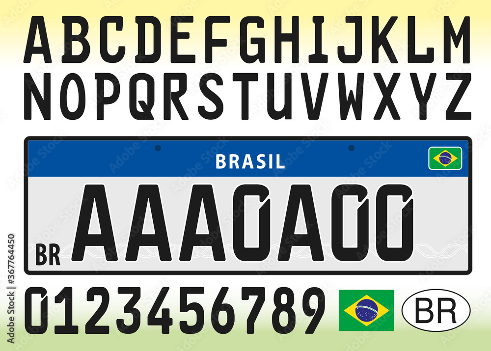Brazil car license plate template with symbol, letters and numbers, mercosur serie, vector illustration
