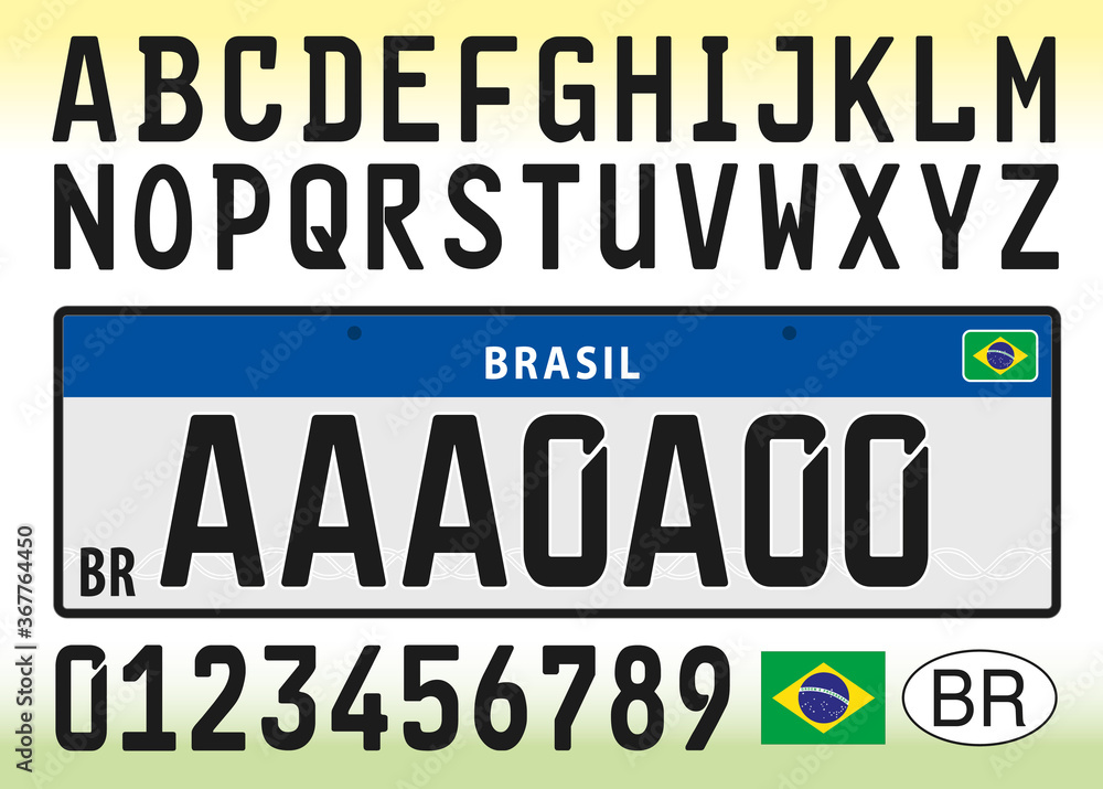 Brazil car license plate template with symbol, letters and numbers