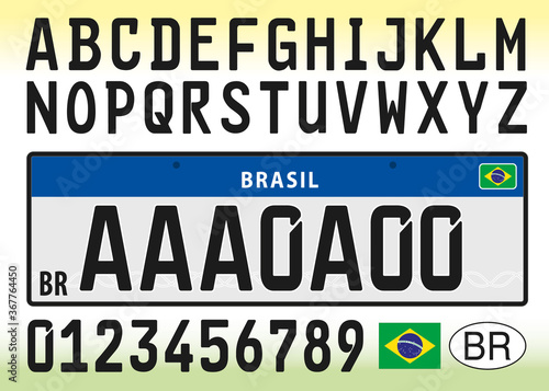Brazil car license plate template with symbol, letters and numbers, mercosur serie, vector illustration