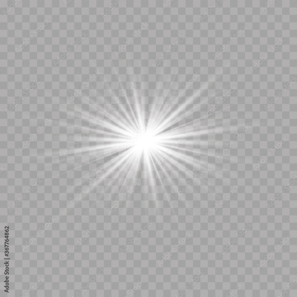 White glowing light. Beautiful star Light from the rays White glowing light. Beautiful star Light from the rays
