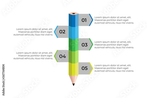 Colorful Pencil infographics concept with five step options