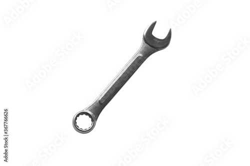 Stainless steel wrench isolated on white background.